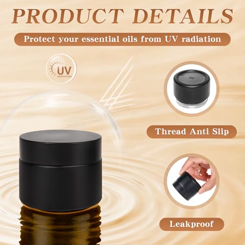 Black Frosted Glass Cosmetic Jars 2 oz with Airtight Lids - 24 Pack