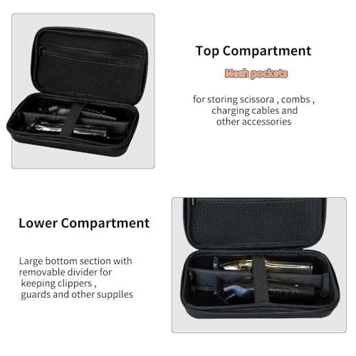 Hard Travel Case for Hair Clippers, Hair Cutting Barber Supplies Holder, Trimmer Organizer Storage Bag for Ufree/Hatteker/Oneisal/Wahl 5Star/Andis Men Razor Guard Grooming Kits (Black)