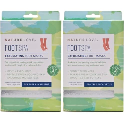 Nature Love Exfoliating Foot Mask | Tea Tree Eucalyptus | Lactic Acid and Urea | Gently Exfoliates and Removes Dead Skin | Paraben Free (3 Pairs) (Pack of 2)