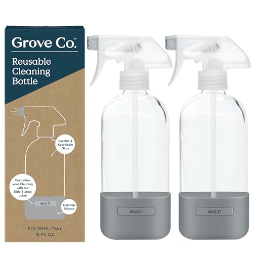 White Refillable Glass Spray Bottles Pack of 2 - 16 Oz for Cleaning, with Silicone Sleeve