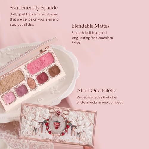 Flower Knows Strawberry Cupid Makeup Palette,Neutral Face Makeup with 5 Matte + 2 Shimmer Shades,Blendable Smooth Cute All- In-One Make Up Palette,0.49 Oz(01 Honey Canele)