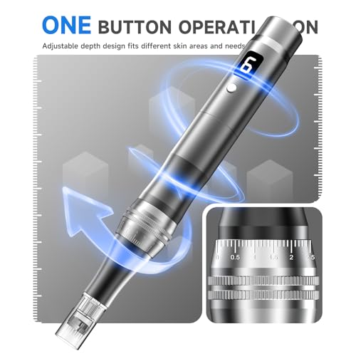 Microneedling Pen for Face - Adjustable 0.25mm Derma Roller Stylo Grey - Home Use