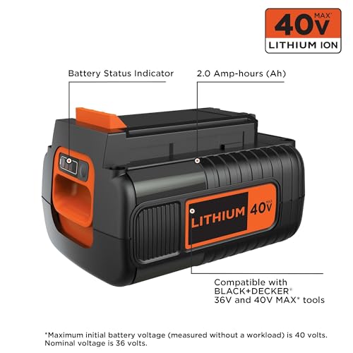BLACK+DECKER 40V MAX 2.0Ah Lithium Ion Battery for Outdoor Power Tools - Compatible with 36V/40V, Model LBX2040, Lightweight, No Charger