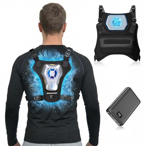 Men's Wearable Semiconductor Cooling Vest with Fan for Work, Gardening, Fishing - Black
