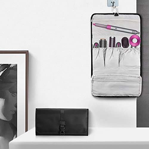 Linkidea Travel Carrying Protective Case Compatible with Dyson Airwrap Styler, Portable Hanging Curling Iron Storage Bag, Travel Bag with Hanging Hook (Black)
