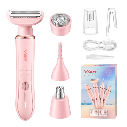 VGR 761 4-in-1 Lady Shaver Pink – Waterproof IPX5 Interchangeable Trimmer