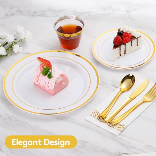 Gold Disposable Dinnerware Set for 100 Guests - 700 Pieces