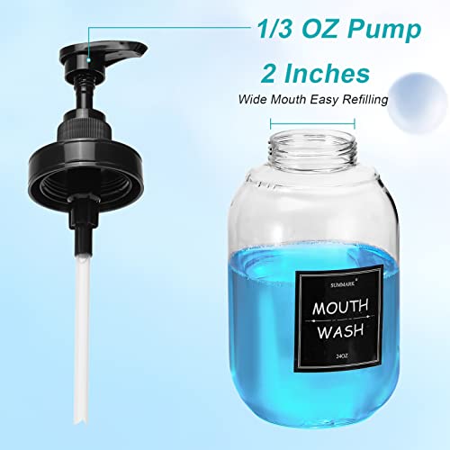 Mouthwash Dispenser for Bathroom,Mouth Wash Pump Bottle with Stainless Steel Cup Holder,24 OZ Refillable Clear Mouthwash Container(2Pack)