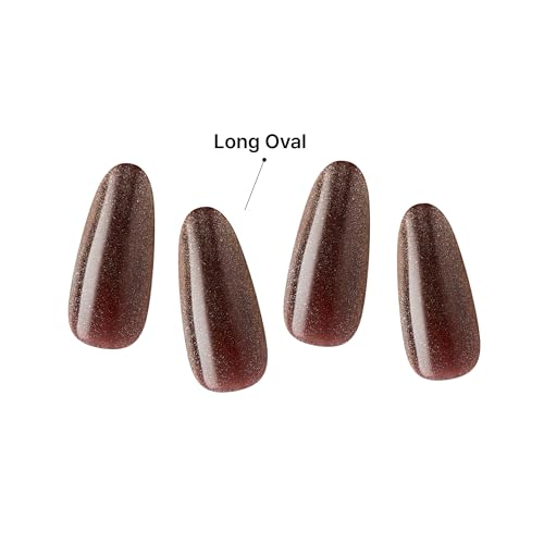 KISS Gel Fantasy 28 Pcs Press On Nails, Long Almond Fake Nails, Brown Magnetic Cat Eye Polish Stick On Extensions, Reusable Velvet Full Cover Kit with Glue, Manicure Stick & File, Wear for 7 Days
