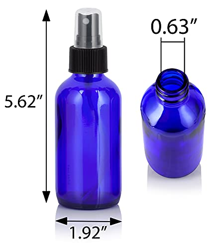 12 Pack 4 oz Blue Glass Spray Bottles with Fine Mist Pump - Refillable & UV Protected