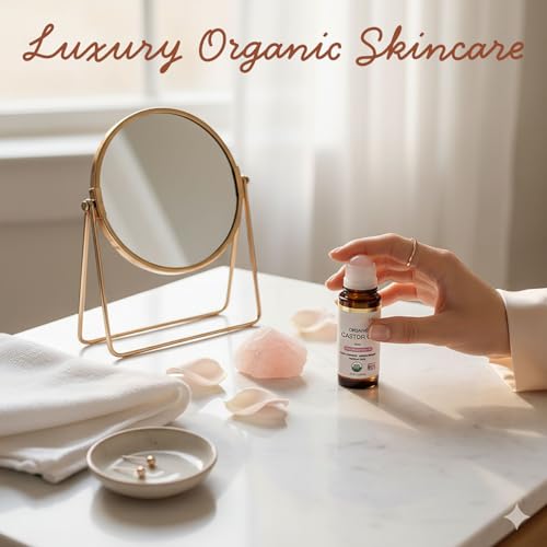 Organic Castor Oil Roll on with Rose Quartz For Face and Body - Cold Pressed Hexane Free Glass Bottle Unrefined 1.7 oz