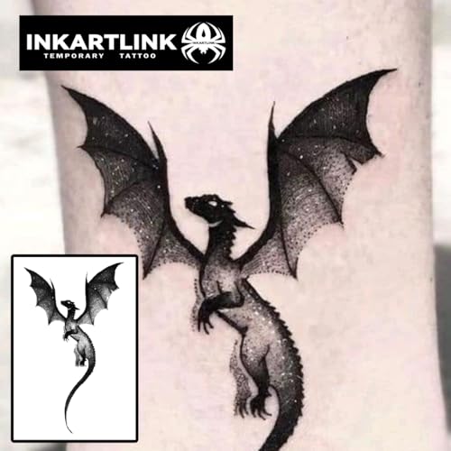 INKARTLINK Semi Permanent Tattoo Adult Art Design Waterproof Temp Tattoo Stickers Realistic Look, No Adhesive, Lasts 1-2 Weeks Black (Western Dragon)