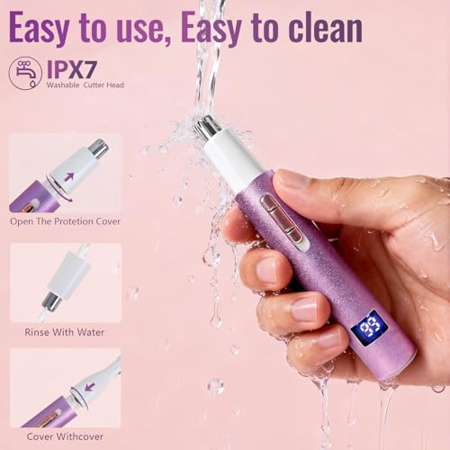 Nose and Ear Hair Trimmer with LED Display for Women Men,2 in 1 Eyebrow Hair Trimmer with USB Rechargeable,2026 Portble Waterproof Facial Hair Removal with Dual-Edge Blades (Purple)
