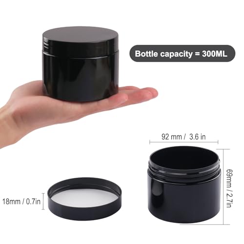 35 Pack 10 oz Black Plastic Jars with Black Lids - Wide Mouth Cosmetic Containers