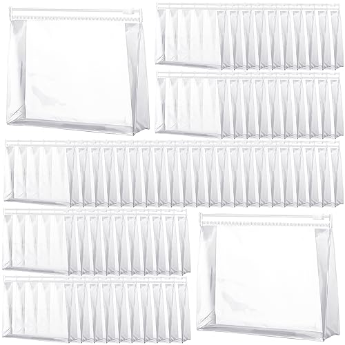 Xuniea 100 Pcs Mini Clear Makeup Bag PVC Small Travel Toiletry Organizer Pouches Bulk Waterproof Transparent Plastic Cosmetic Bag with Zipper for Women Men Travel(7.9'')