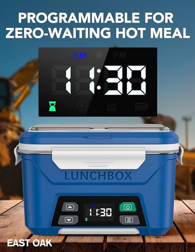 Large Blue Wireless Heated Lunch Box for Men with Timer & Removable Divider