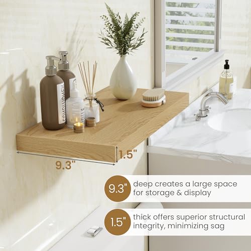Fun Memories 48-Inch Oak Floating Wall Shelves Set of 1 - Deep Rustic Storage for Bathroom, Living Room, Bedroom, Kitchen