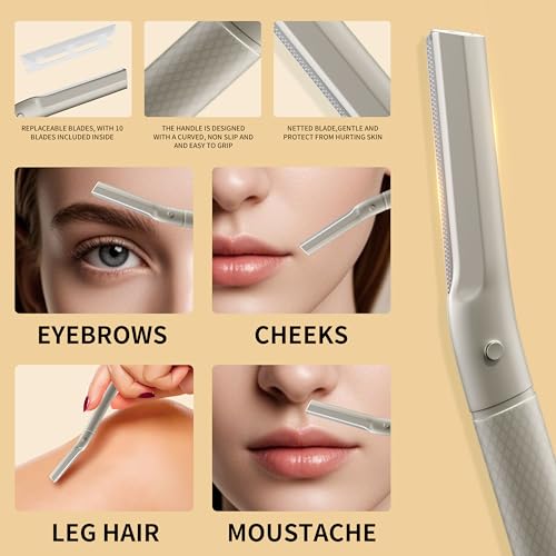 Tweezers for Women Facial Hair, 4 in 1 Eyebrow Kit with Tweezers, Eyebrow Trimmer Scissors, Razor, Style Leather Travel Case, Hair Plucking Daily Beauty Tools