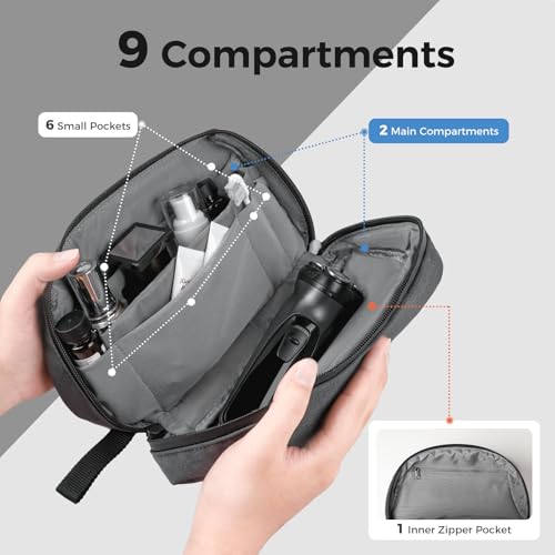 Dark Grey Compact Dopp Kit for Travel with 150° Large Opening and Organized Storage