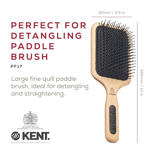 Kent PF17 Large Cushion Paddle Brush for Long, Thick & Curly Hair - Scalp Massager & Growth Stimulator, Variation PF17