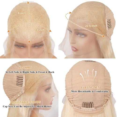 Goalroya Blonde Straight 26 Inch 613 Human Hair Lace Front Wig, 200% Density, Pre-Plucked, HD 13x6 Frontal