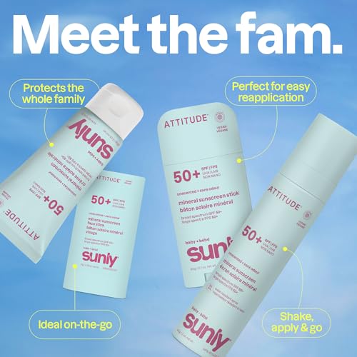 BIO SPECTRA ATTITUDE Baby Mineral Sunscreen SPF 50 - 3 Oz Pack of 1, Unscented, Water-Resistant, Zinc Oxide, EWG Verified