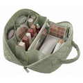 Lay Flat Makeup Bag Organizer for Women Large Capacity Travel Toiletry Bag Wide Open Cosmetic Bags Puffy Makeup Case with Compartments Waterproof Pouch for Toiletries & Brushes (Green)
