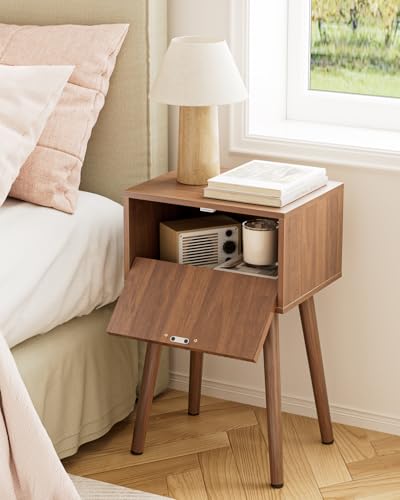 Walnut Modern Nightstand Set of 2 with Fluted Doors - Compact Bedroom Storage