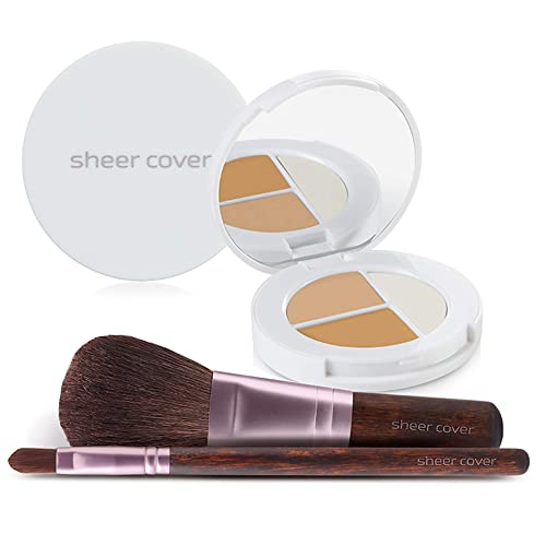 Sheer Cover Flawless Face Kit - Medium Shade 3-Piece Mineral Foundation & Concealer Set with Brushes
