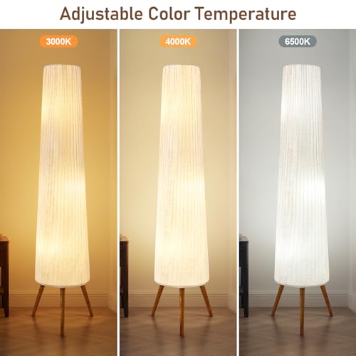 GyroVu 60-Inch Oatmeal Wood Floor Lamp with Color Temperature Dimming - Beige Shade