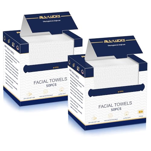 Disposable Face Towels XL 10x12 Biodegradable Wash Cloths 100 Count - 2 Packs of 50
