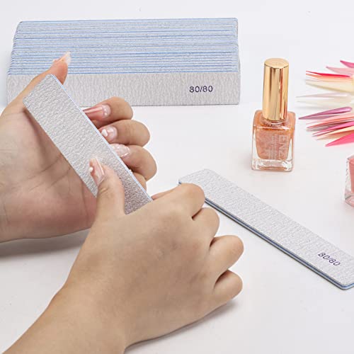 BTYMS 100 Count 80/80 Grit Rectangle Nail Files for Acrylic Nails & Manicure