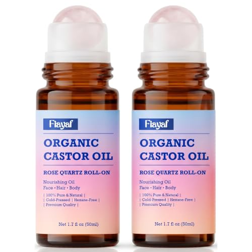 Organic Castor Oil with Rose Quartz Roller Ball - 2 Pack, 1.7 fl oz Each