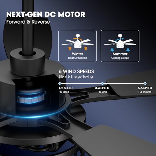 52 Inch Ceiling Fan with Lights and Remote Control - Black Farmhouse Style for Indoor Outdoor