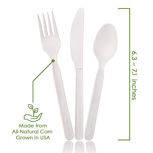 Ecovita Ivory White Compostable Disposable Utensil Set - 380 Large Eco-Friendly Cutlery (7 in.)