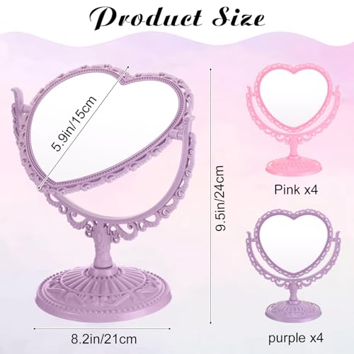Lineshading 8-Piece Pink Heart Makeup Mirrors Set with Detachable Base