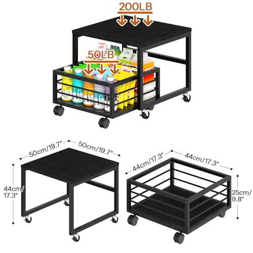 Black Mini Fridge Stand with Storage and Wheels - Adjustable Feet, Sturdy Metal Frame