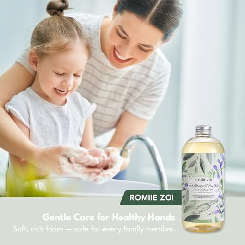 ROMIIE ZOI Hand Soap Refills Set ? Wood Sage & Sea Salt Scent ? 3-Pack 750ML Bottles ? Natural Cruetly Free Gentle Cleanse for Sensitive Skin ? Ideal Gift for Home, Bathroom, Kitchen