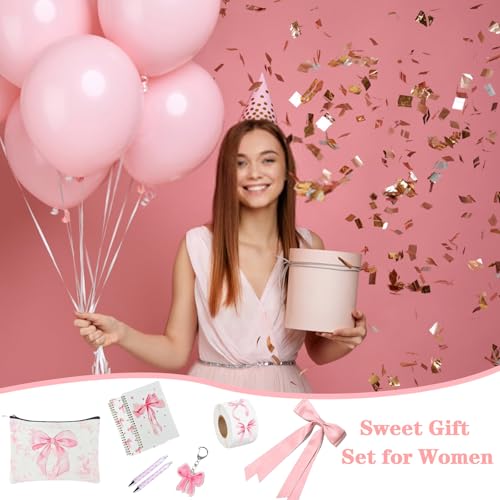 Pink Bow Gift Set with Makeup Bag, Cup, Notebook & Accessories, 10 Pieces