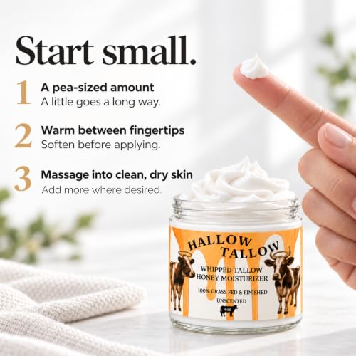 Unscented Whipped Beef Tallow Moisturizer with Manuka Honey & Jojoba – Natural Face & Body Lotion, 4oz