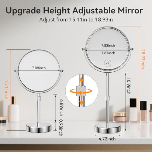 Nicesail Adjustable 7X Magnified Tabletop Makeup Mirror - Chrome Finish, 15x9 Inches