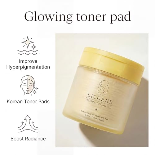 Licorne Vitafill Toning Pads (70 Count) - Idebenone & Vitamin C Glow Boosting Toner Pads for Dullness & Uneven Skin Tone - Korean Exfoliating Face Pads with Niacinamide for Daily Radiance