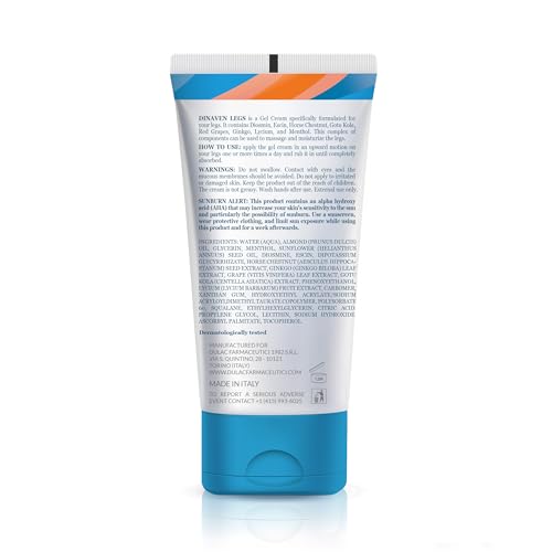 Dulac, Dinaven Legs Gel Cream, Cooling & Refreshing, with Diosmin & Menthol, Horse Chestnut Extract, Butcher's Broom & Red Vine, Fast-Absorbing, Non-Greasy, Daily Leg Care, 6.76 fl oz, Made in Italy