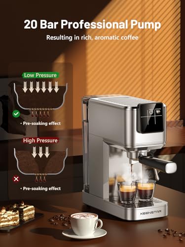 Large Silver KEENSTAR 20-Bar Espresso Machine with Milk Frother - Hot & Cold Coffee Maker