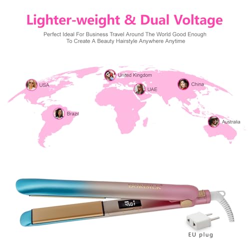 DORISILK 1 Inch Colorful Ceramic Flat Iron 450°F Hair Straightener & Curler 2-in-1