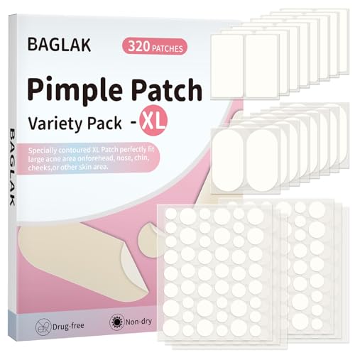 Pimple Patches for Face, 320 Counts 5 Sizes Large Patches, Hydrocolloid Blemishes Patch, Spot Dots Cover for Body, Chin, Cheek Zits & Blemish & Breakouts