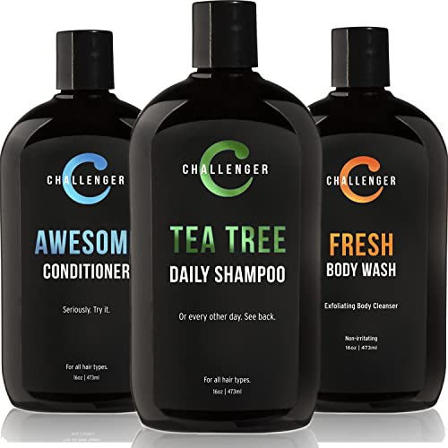 Challenger Tea Tree Shampoo, Conditioner & Fresh Body Wash Trio – 3 x 16 oz (Sulfate Free, Vitamins, Oils) - Variation: Shampoo, Conditioner & Fresh