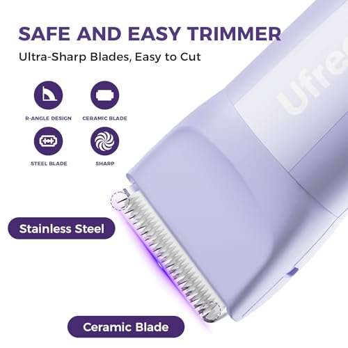 Ufree 3-in-1 Women's Electric Razor with Ceramic Blades, IPX7 Waterproof Bikini Trimmer for Women, Pubic Hair Trimmer, Cordless Rechargeable Shaver for Legs, Armpit, Valentine's Gifts for Her