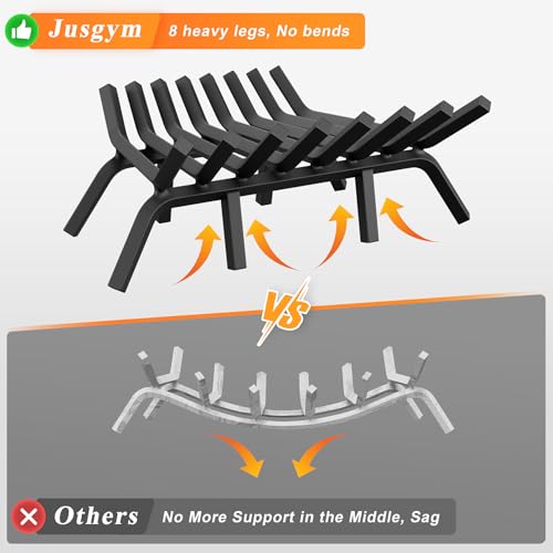 Jusgym 24 Inch Square Fireplace Grate with 8 Support Legs & Fire Tongs & Poker