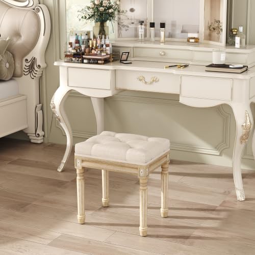 Yusong Upholstered Vanity Stool 17x13x18.6 Inches Beiged Small Bedroom Bench